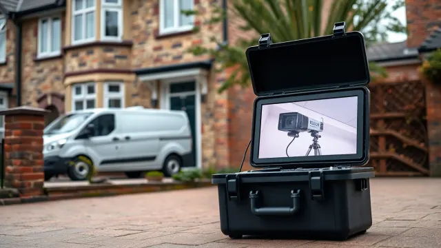 CCTV drain survey monitor on a residential driveway in Stoke-on-Trent