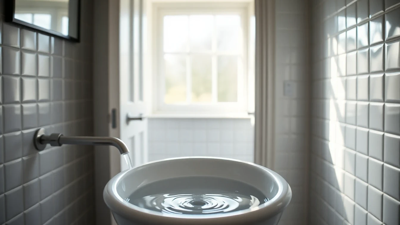 Water standing in a blocked British bathroom sink